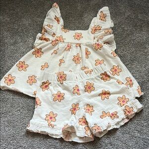 Zara Floral Ruffle Sleeve Top and Shorts Set